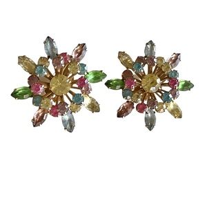 Vintage fruit salad rhinestone clip stud earrings